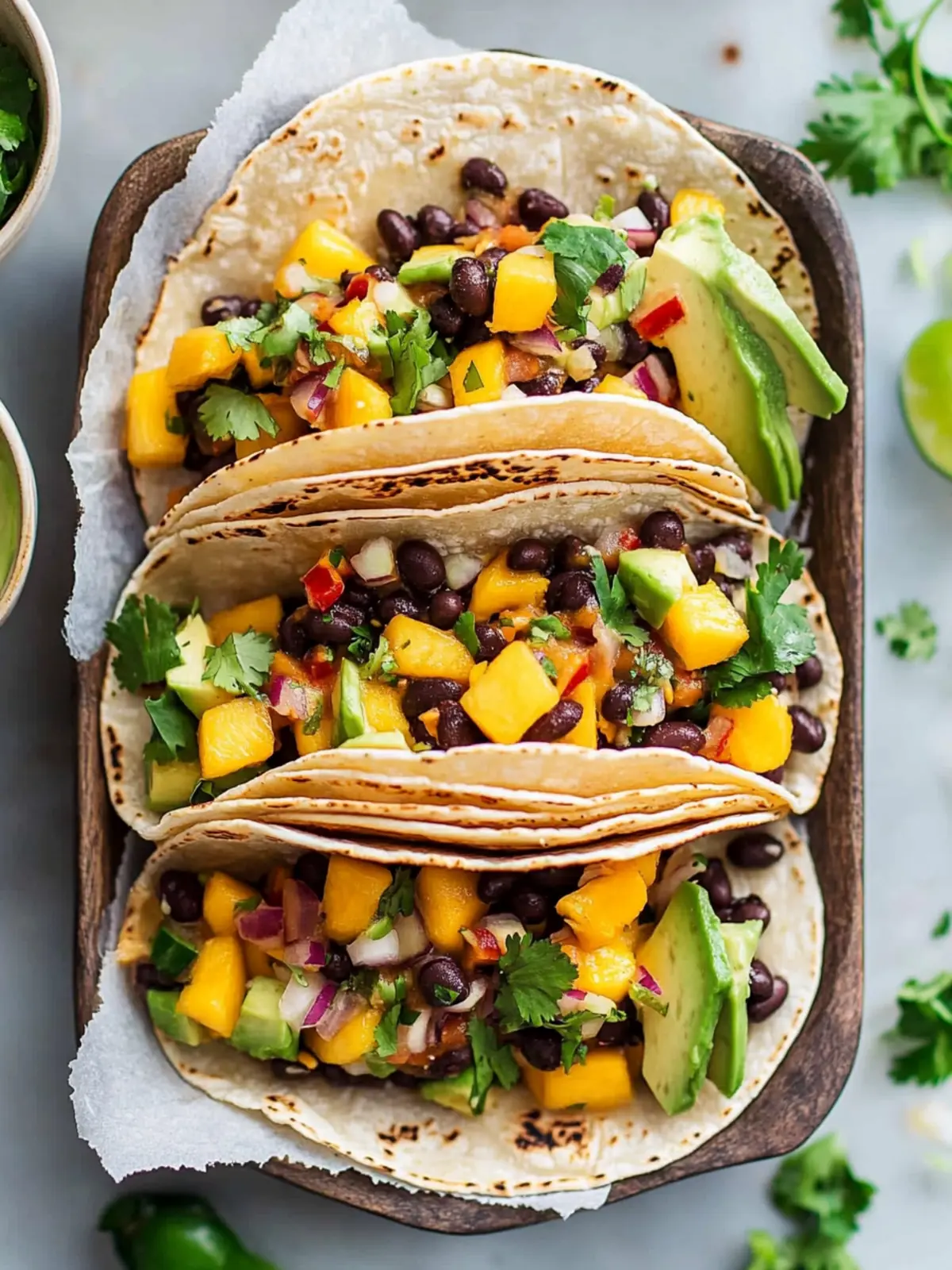 Spicy Mango, Black Bean & Avocado Tacos