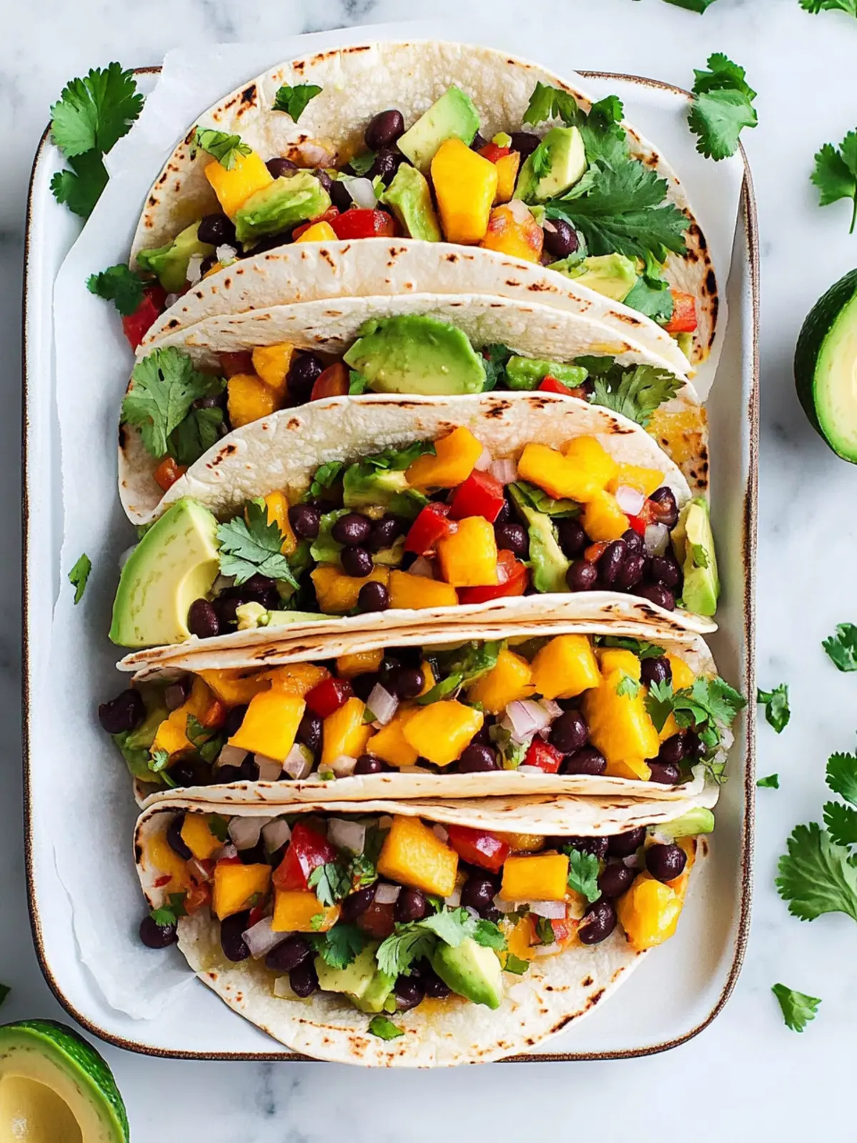 Spicy Mango, Black Bean & Avocado Tacos