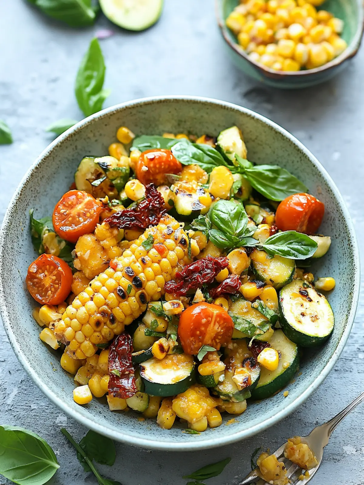 Grilled Corn & Zucchini Salad with Sun-Dried Tomato Vinaigrette