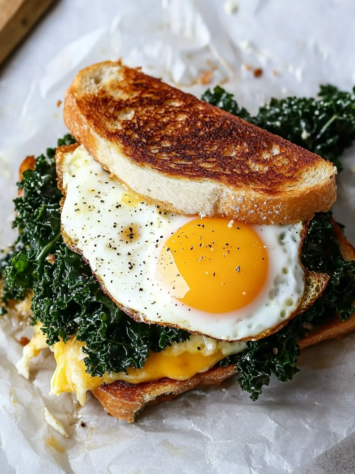 Crispy Kale Grilled Cheese with Fried Eggs
