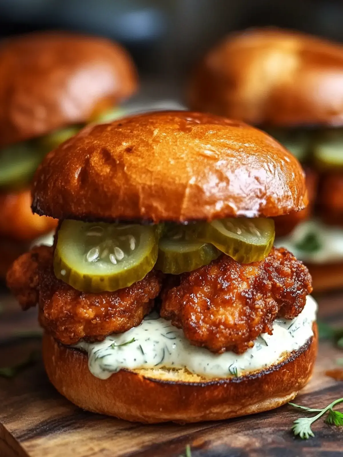 Hot Chicken Sliders with Dill Pickle Aioli