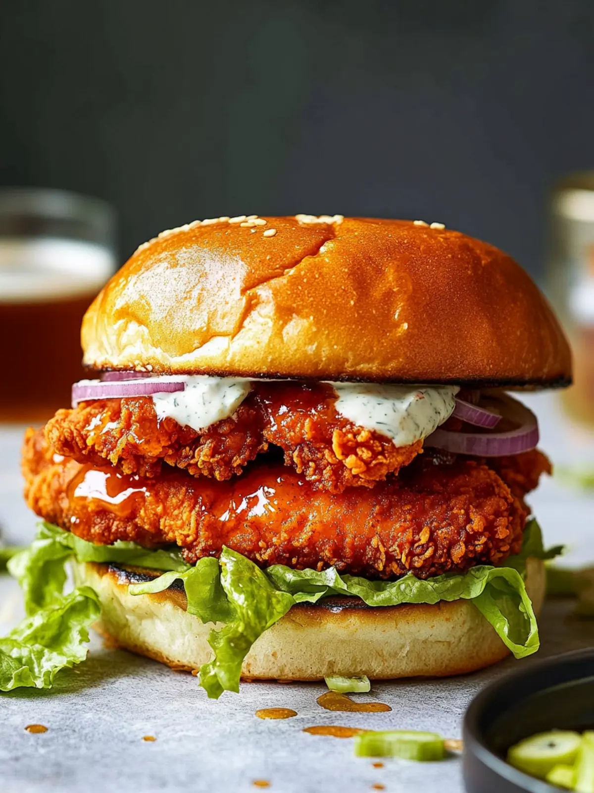 Baked Nashville Hot Chicken Sandwich with Honey