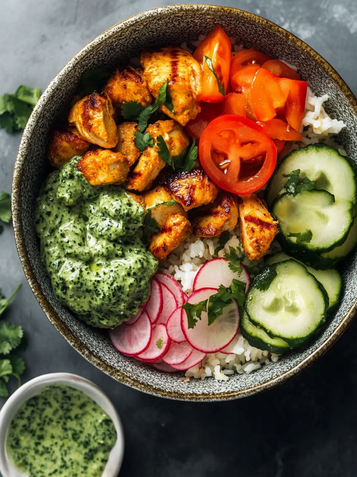 Crispy Chicken Tikka Bowls with Mint Sauce