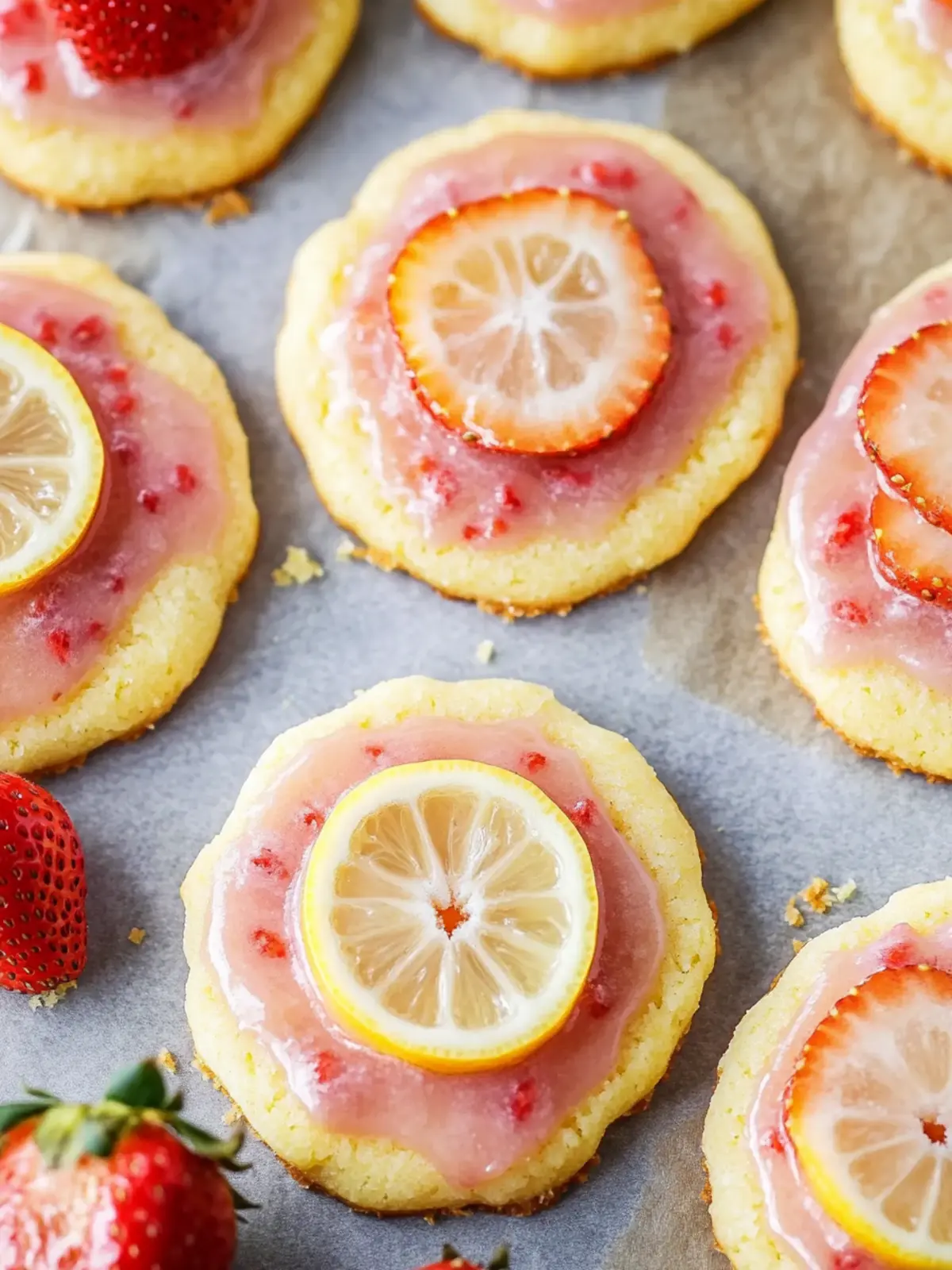 Lemon Shortbread Cookies with Strawberry Glaze