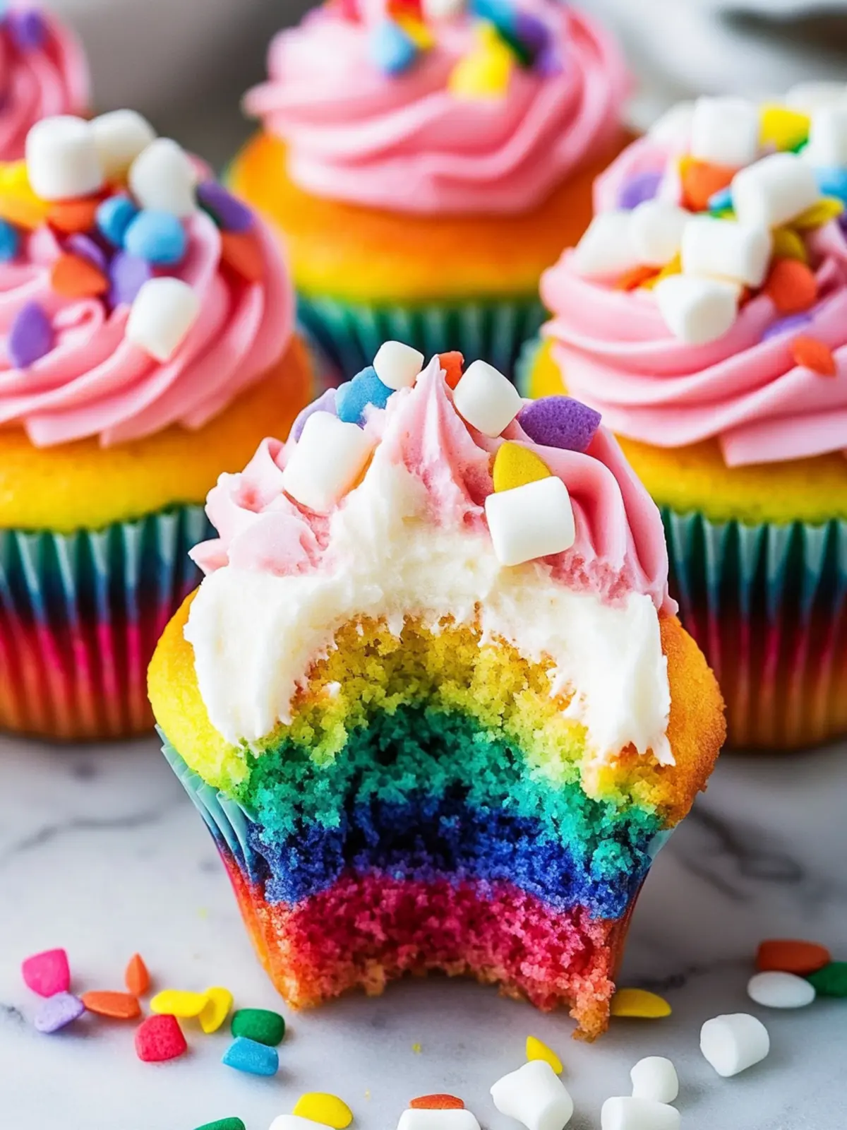 Rainbow Cupcakes with Marshmallow Frosting