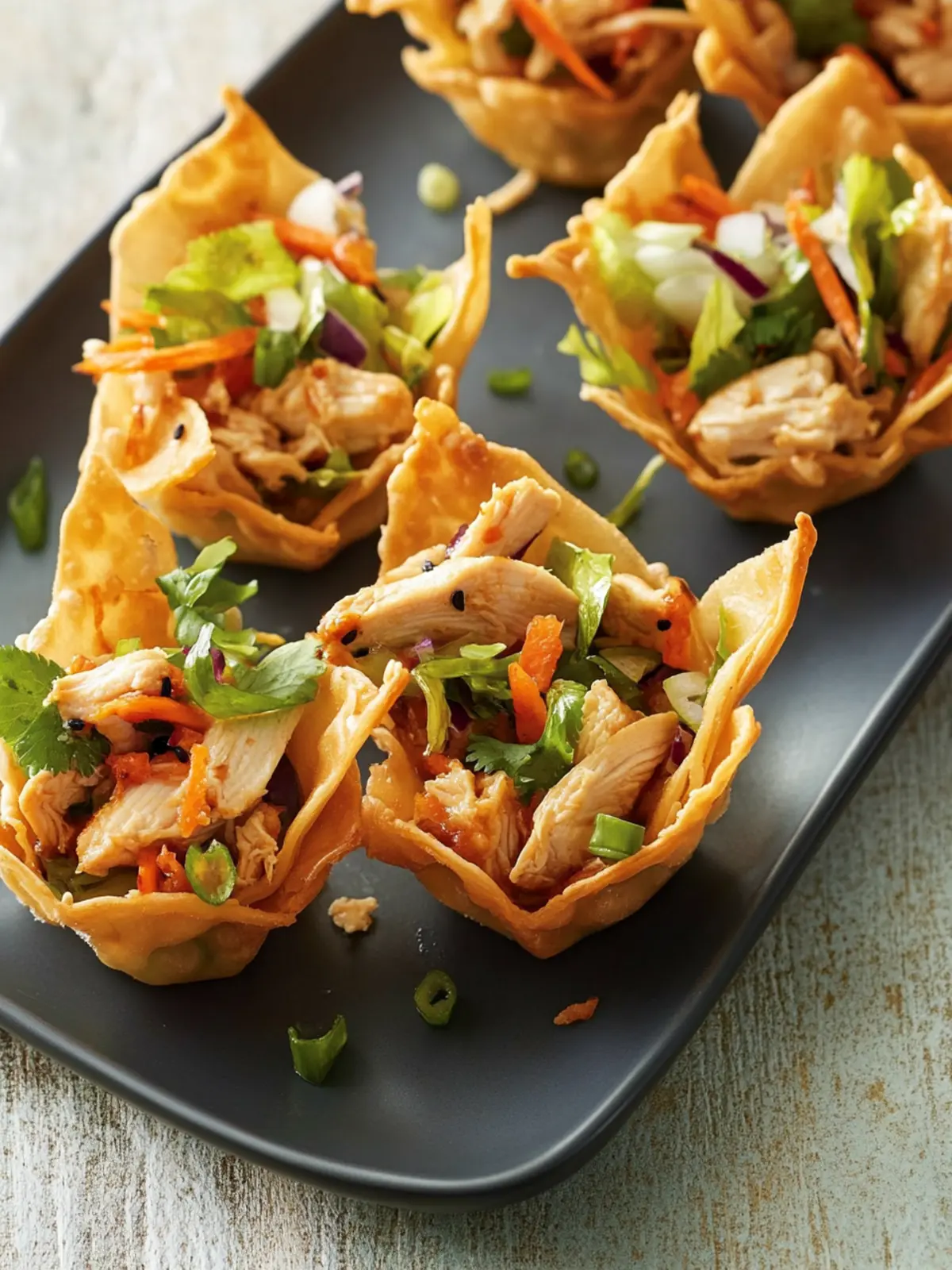 Asian Chicken Salad in Crispy Wonton Cups