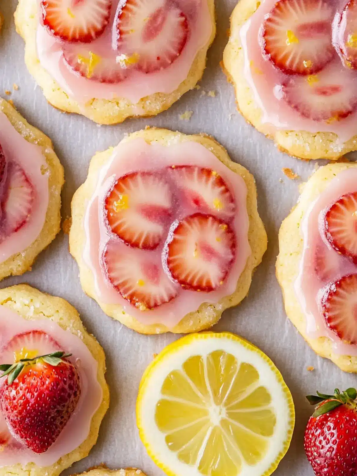 Lemon Shortbread Cookies with Strawberry Glaze