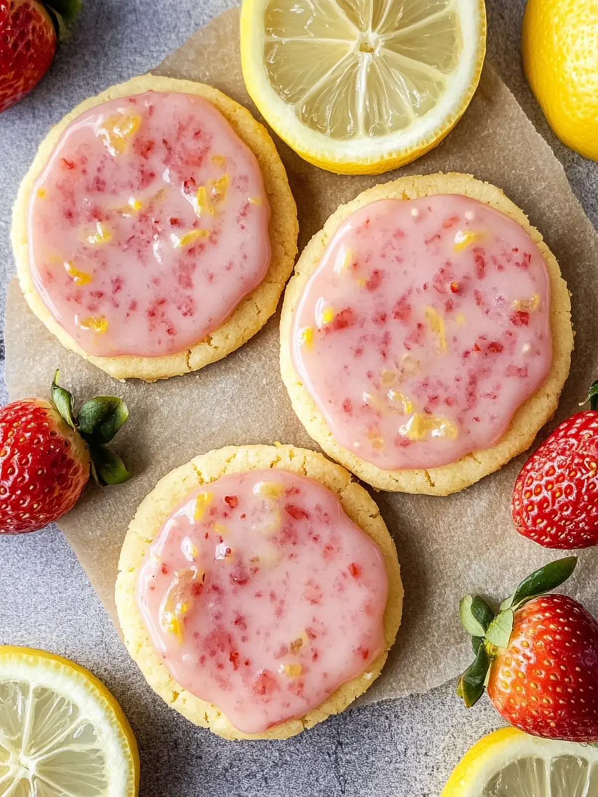 Lemon Shortbread Cookies with Strawberry Glaze