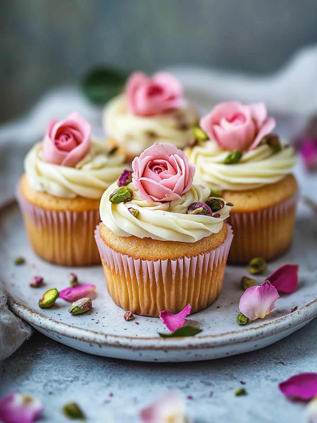 Vegan Mini Rose Pistachio Cupcakes