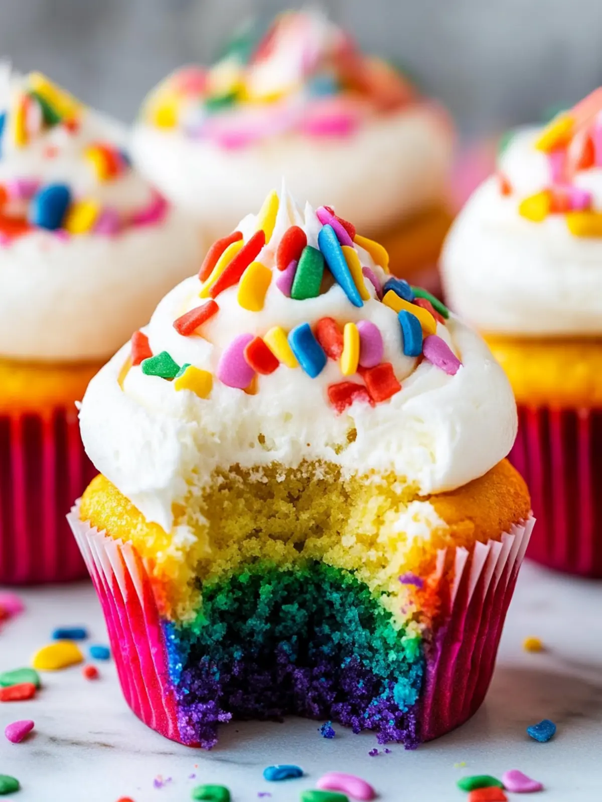 Rainbow Cupcakes with Marshmallow Frosting