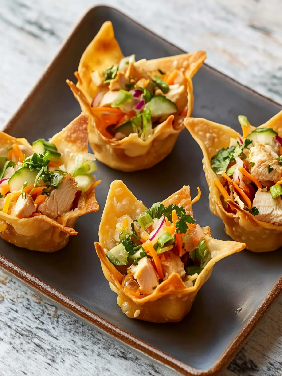 Asian Chicken Salad in Crispy Wonton Cups
