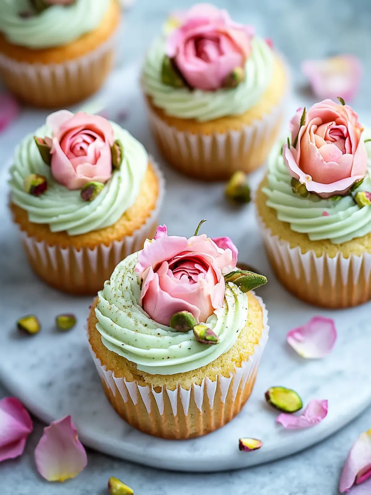 Vegan Mini Rose Pistachio Cupcakes