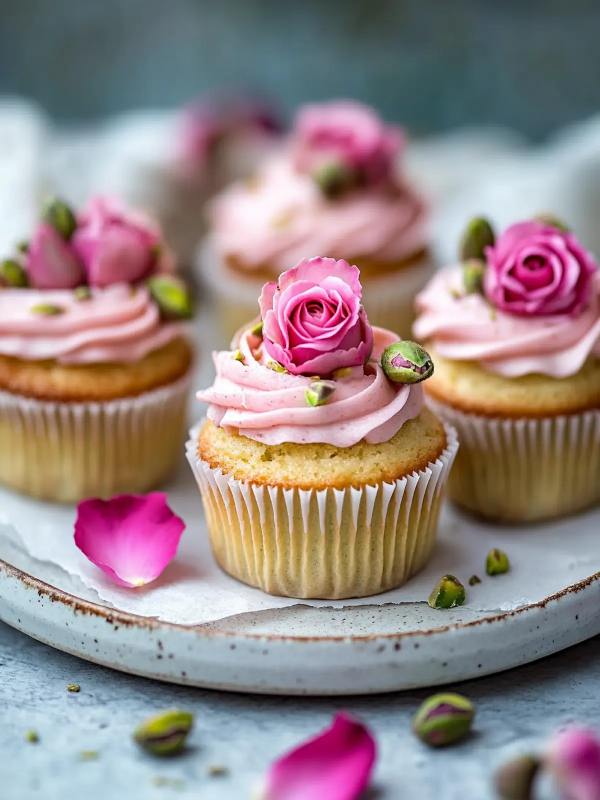 Vegan Mini Rose Pistachio Cupcakes
