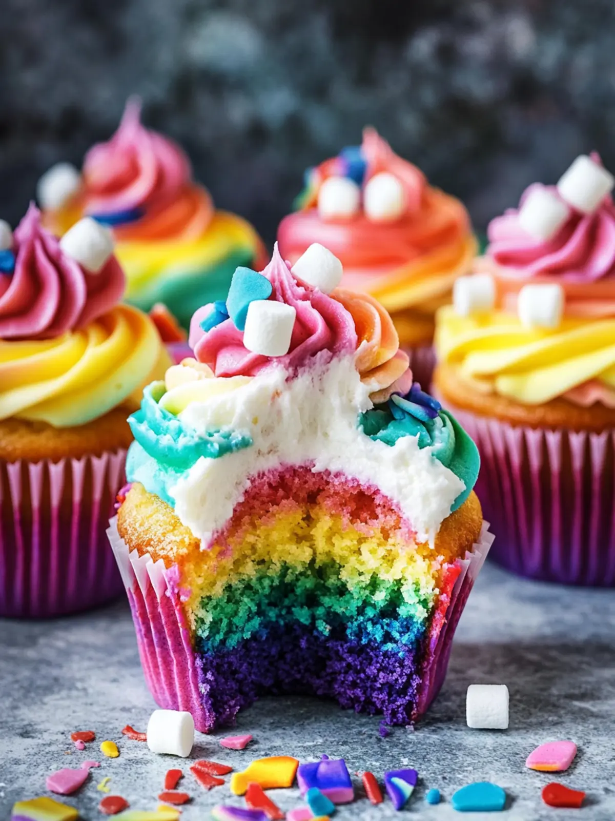 Rainbow Cupcakes with Marshmallow Frosting