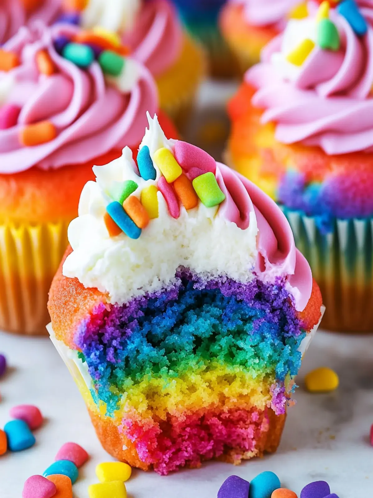 Rainbow Cupcakes with Marshmallow Frosting