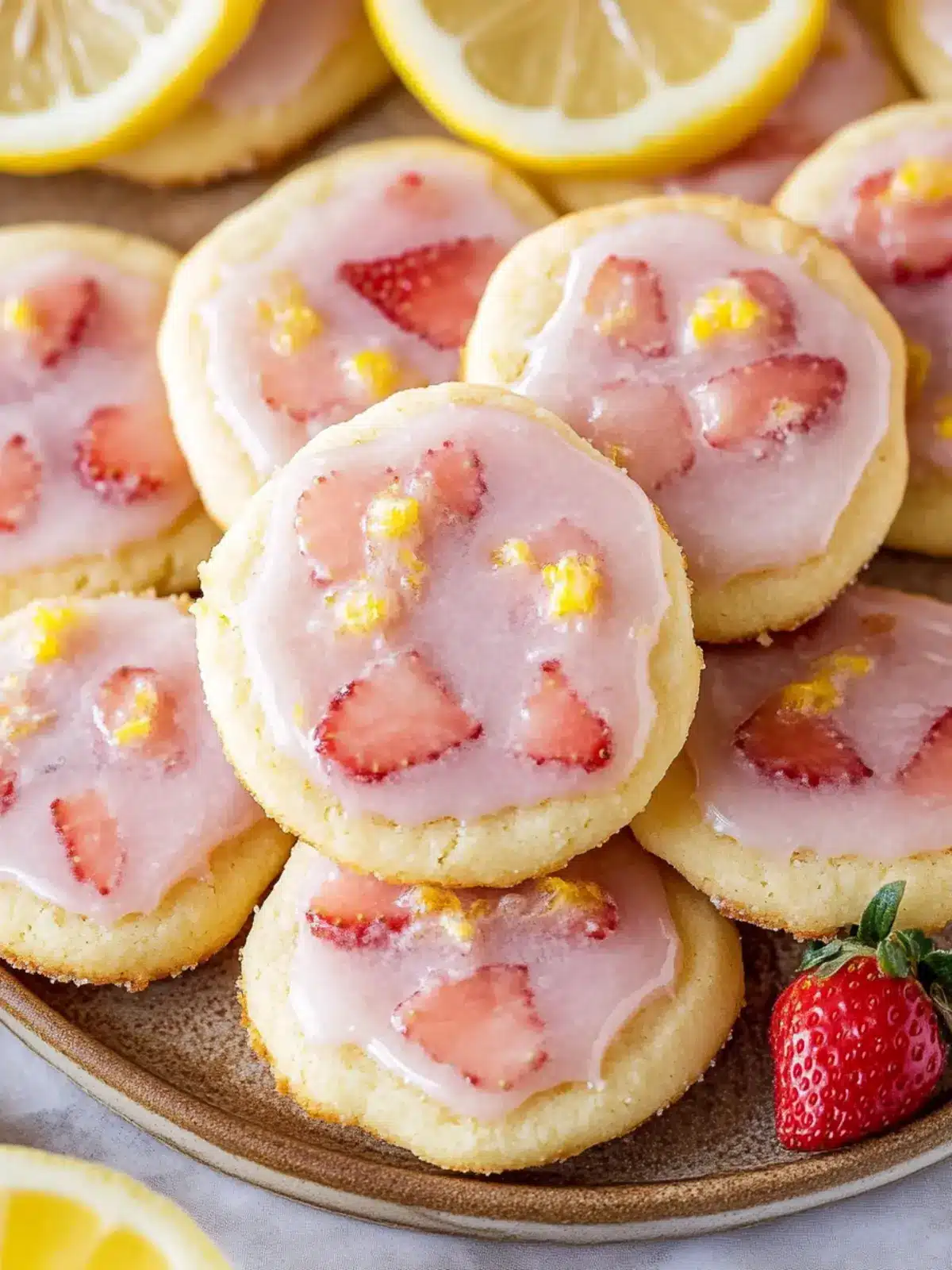 Lemon Shortbread Cookies with Strawberry Glaze